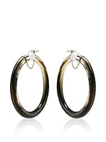 Perlaviva Pendientes Mother Of Pearl Round Hoop plata de ley 925 milésimas / Negro