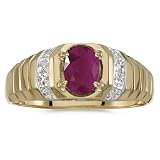 10K Yellow/White Gold 0.01 ct. Diamond and 7 x 5 MM Oval Shaped Ruby Ring