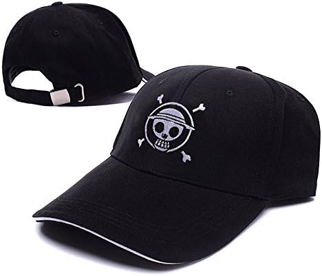 QIANGS One Piece Luffy Logo Adjustable Baseball Caps Unisex Snapback Embroidery Hats - Black/White
