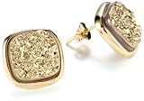 Marcia Moran Gold Druzy Stone Square Shape 18k Gold-Plated Earrings