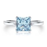 Sterling Silver Princess Aquamarine Cubic Zirconia CZ Solitaire Ring - Nickel Free Engagement Wedding Ring