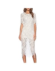 Floral Print Illusion Cutout Lace  Slit Elbow Length Sleeves Spandex Cocktail Evening Dress/Bridesmaid Dress/Party Dress/Wedding Dress/Midi Dress  With a Bow(s)