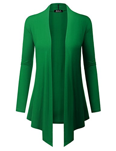 BILY Women's Open Front Drape Hem Lightweight Cardigan Kelly Green Small