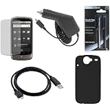 HTC Google Nexus One 1 Accessory Bundle: Car / Auto Charger + Screen Protector + USB Hotsync Charging / Data Cable + Soft Silicone Skin Case + Black and Silver Stylus Styli