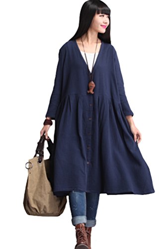 Mordenmiss Women's 2016 Spring V-Neck Cotton Button Down Garb