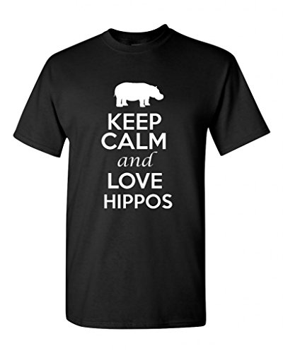 Keep Calm And Love Hippos Animals Novelty Statement Unisex Adult T-Shirt Tee