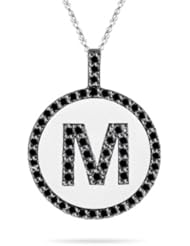 0.85 Cts Black Diamond M Initial Pendant in 14K White Gold