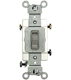 Leviton 54503-2GY 15 Amp, 120/277 Volt, Toggle Framed 3-Way AC Quiet Switch, Commercial Grade, Grounding, Gray
