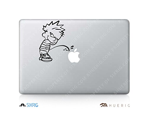 Sixrig® Calvin and Hobbes Pee Pissing Funny Macbook Pro Air Sticker Decal Video Game Gaming — For All Mac Laptops All Screen Sizes