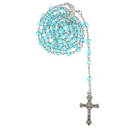 Peace Dove Rosary - Faceted Blue Beads with Chain Links - Peace Dove Centerpiece - 22'' Length - 6mm Beads
