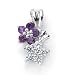 Solid Sterling Silver Cubic Zirconia Rhodium Plated 2 Small Flower Shape Pendant with White Cubic Zirconia and Amethyst Semi-Precious Stones.