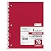 Mead Spiral Notebook 1-Subject, 70-Count, Wide Ruled, COLOR WILL VARY, 4 Pack (72873)