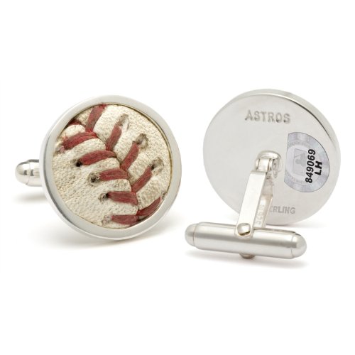 Tokens & Icons MLB Game-Played Baseball Sterling Silver Cufflinks - Houston Astros Baseball Cuff Links (7AS)