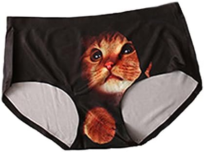 Aspon Smooth Traceless Lingerie Sexy Cat 3D Printing Briefs Anti-exposure Panty Black