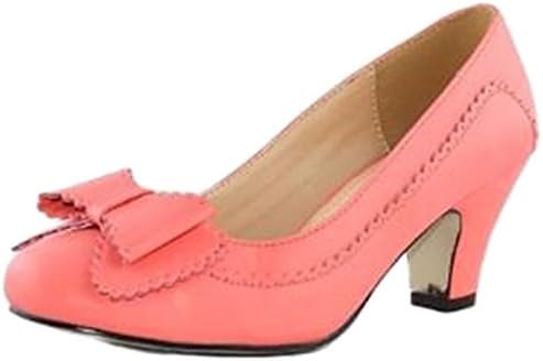Chase &amp; Chloe Women's Mina-8 Leather Bow Mid Heel Dress Pumps (10 B(M) US, Peach)