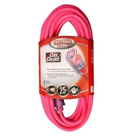 Coleman Cable 02577-0A 12/3 25-Foot Cool Color Outdoor Extension Cord, Fluorescent Pink