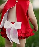 RuffleButts Toddler Girl Red w/ White Bow Ruffled Diaper Cover