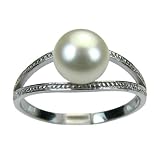 White Twin Arch Silver Band Pearl Ring