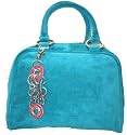 Bewitched Accessories Zip Top Suede Bag in Black, Red and Teal with hanging Ring Charm Detail
