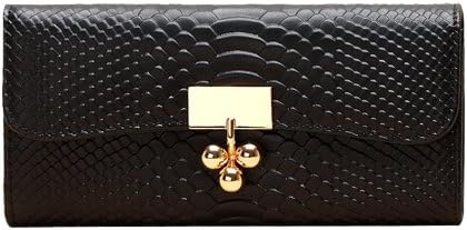 EcoCity Crocodile Embossed Women's Genuine Leather Wallet (Black)