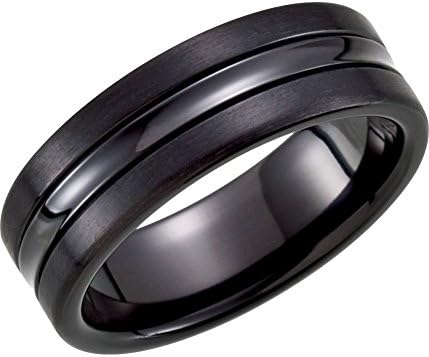 Black Titanium Grooved 7.5mm Wedding Band Ring, Size 10.5