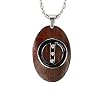 Stainless Steel Natural Redwood Cubic Zirconia Circle Line Oval Pendant Necklace