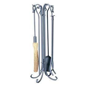 UniFlame 5 Piece Heavy Weight Natural Wrought Iron Crook Fireset by Uniflame