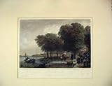 1860 HAND COLOURED PRINT VIEW DUTCH FERRY COUNTRY RIVER