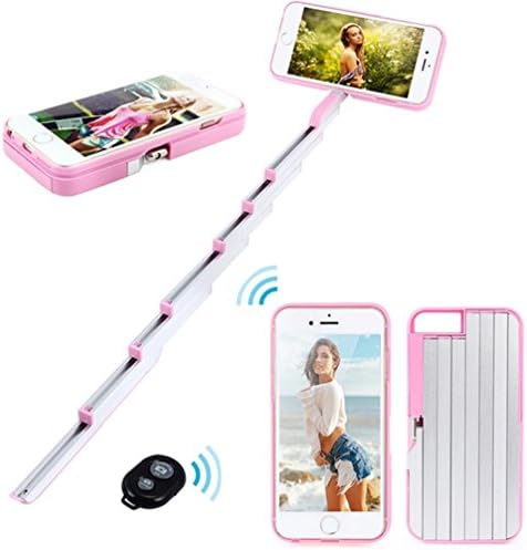 iPhone Selfie Stick Case,LiveforNow0 3 in 1 Multifunction Foldable Extendable Aluminum iPhone Case Cover With Bluetooth Remote Shutter for Apple iPhone 6 plus 6S plus 5.5 inch (pink) + Cleaning Cloth