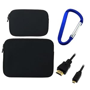 GTMax 10inch Sleeve Case + 6FT Micro HDMi cable + Universal Clip Keychain for Motorola Xoom ; Acer Iconia A500
