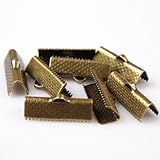 Textured Bronze Ribbon Bracelet Bookmark Pinch Crimp Clamp End Findings Cord Ends 70pcs 20mm