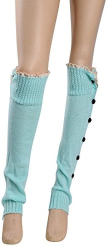 HnB Women Knee High Knit Flat Button Down Crochet Lace Trim Leg Warmers Boot Socks
