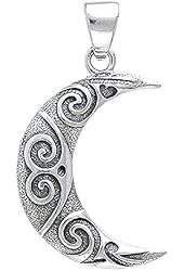 Celtic Knotwork Art - Tribal Spiral Crescent Moon Sterling Silver Pendant by Courtney Davis