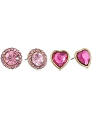 Betsey Johnson "Iconic Pinkalicious" Crystal Heart and Gem Stud Earrings Jewelry Set