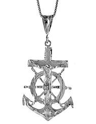 Sterling Silver Mariners Cross Pendant, 1 1/2 inch