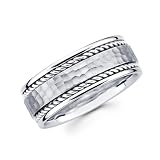 14K Wedding Band Women's 6MM Comfort Fit Braided Hammered Surface White Gold Ring For Size 5