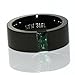 Stainless Steel Ring Black Squared Band Green Rectangular Floating Cz