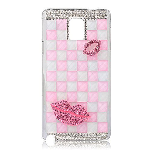 ACC5Star(TM) New Fashion Bonzer Bling Diamond Cristal Silver Chain Sexy Pink Lip Clear Case Cover Skin for Samsung Galaxy Note 4 + High Quality Random Color Stylus + 10*15 Cm Green Soft Clean Cloth with Logo (Pink Diamond)