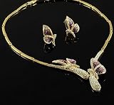 Wedding Bridal Prom Gold Plated Crystal Butterflies Necklace Earrings Set