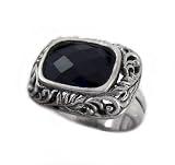 Sterling Silver Elegant Ornate Frame Black Faceted Crystal Dramatic Ring