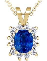 18K Yellow Gold Cushion Cut Blue Sapphire And Round Diamond Pendant