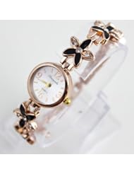 Black luxury diamond sexy flower gift rose golden girls ladys womens wrist watch bracelet bangle