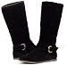 Women's BLACK Micro Suede BOOTS Faux Fur Inline