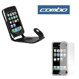 Premium Vertical Black Carrying Pouch Leather Case with Clip Button Closing with Screen Cover + Clear Reusable Full LCD Screen Protector for Apple 2nd Generation Iphone 3G Smartphone