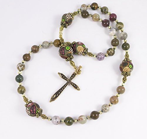 Ocean Jasper Anglican Rosary Handmade Polymer Clay Focal Beads Gift Under 50 Dollars