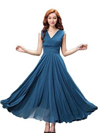 bofeifs(ボーフィズ）レディース ノースリーブワンピース シフォンドレス マキシ丈 上品 優美 フォーマルドレス [並行輸入品]