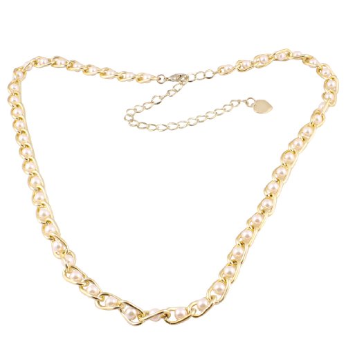 Lady Gold Tone Metallic Heart Dangle Curbchain Ivory Faux Pearl Decor Waist Chain New