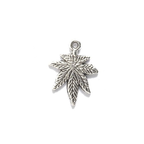Shipwreck Beads Zinc Alloy Marijuana Leaf Charm, 15 by 21mm, Silver, 60-Pack