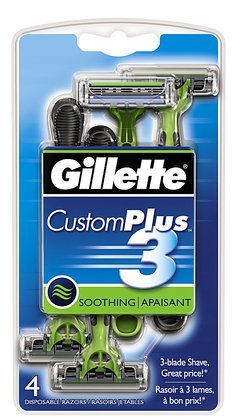 Gillette CustomPlus 3 Soothing Disposable Razors-4 ct (Pack of 3)