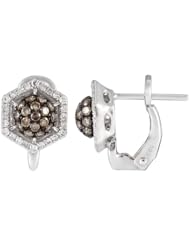 14K White Gold 0.6ct Hexagon Micropave Blue & White Diamond Stud Earrings